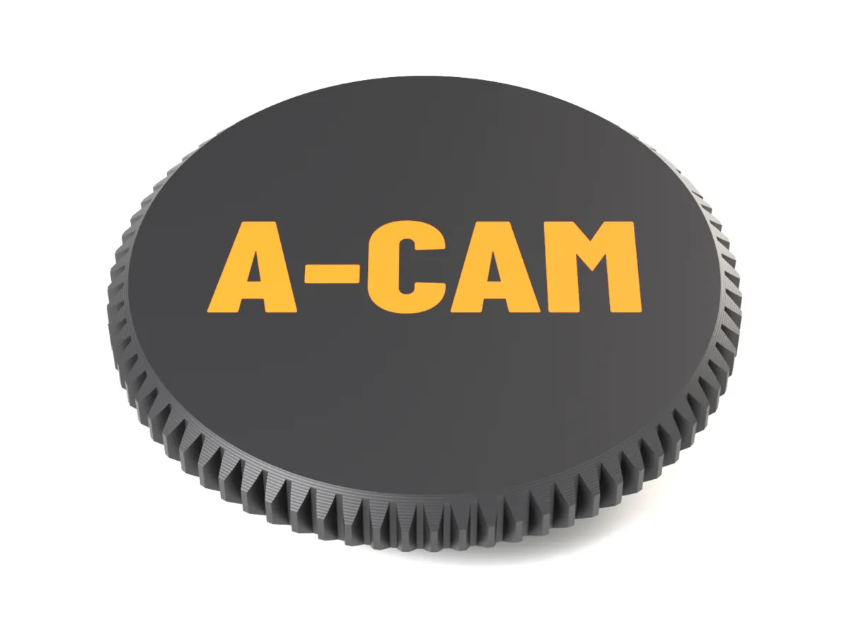 Face of the Sony E body cap with A-CAM as a flush two-colour inlay