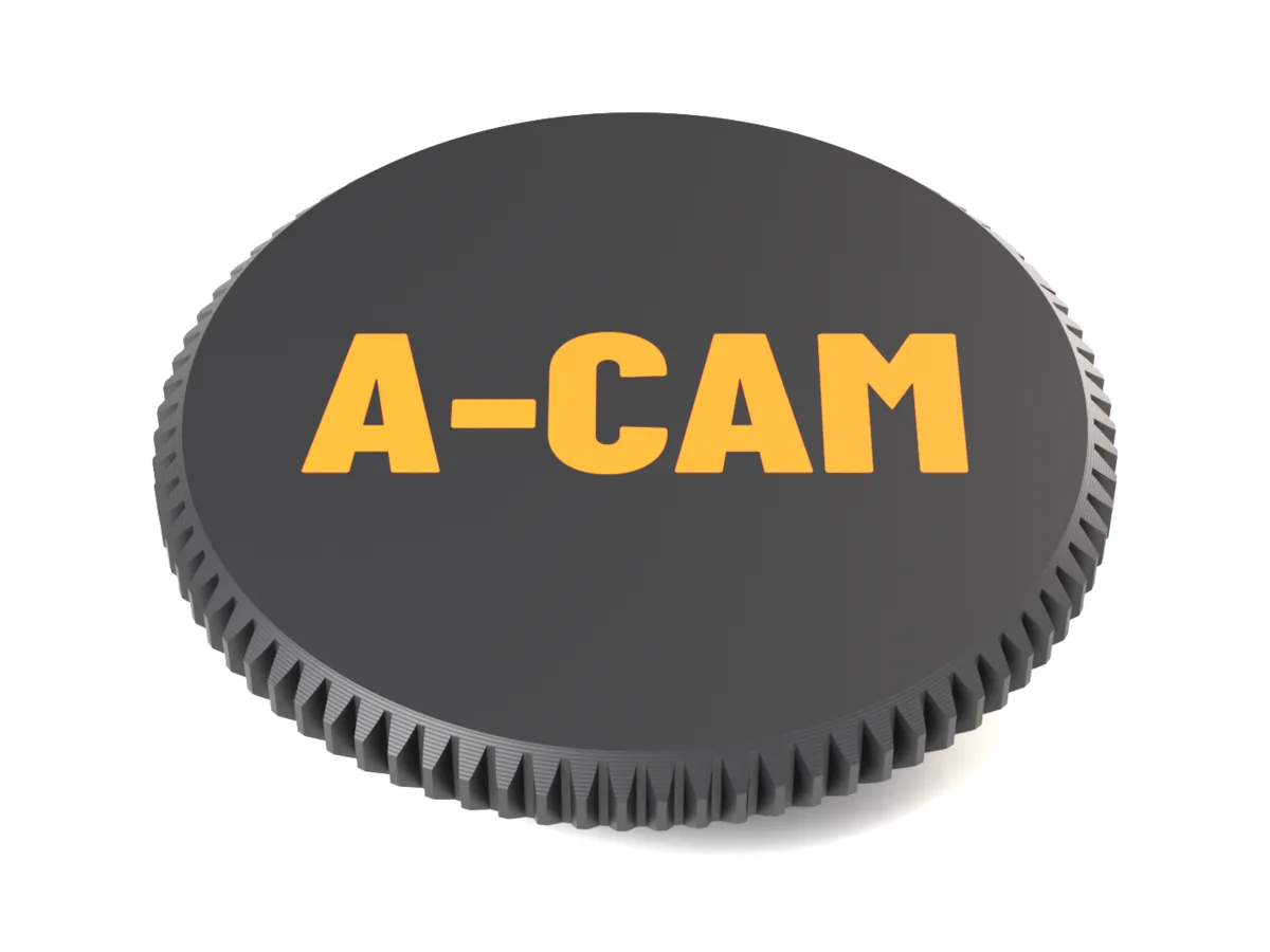 Face of the Canon EF body cap with A-CAM as a flush two-colour inlay