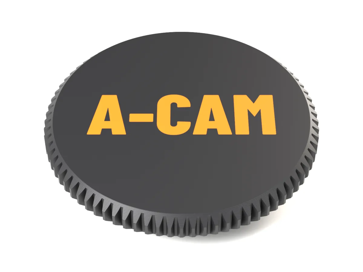 Face of the L-Mount body cap with A-CAM as a flush two-colour inlay