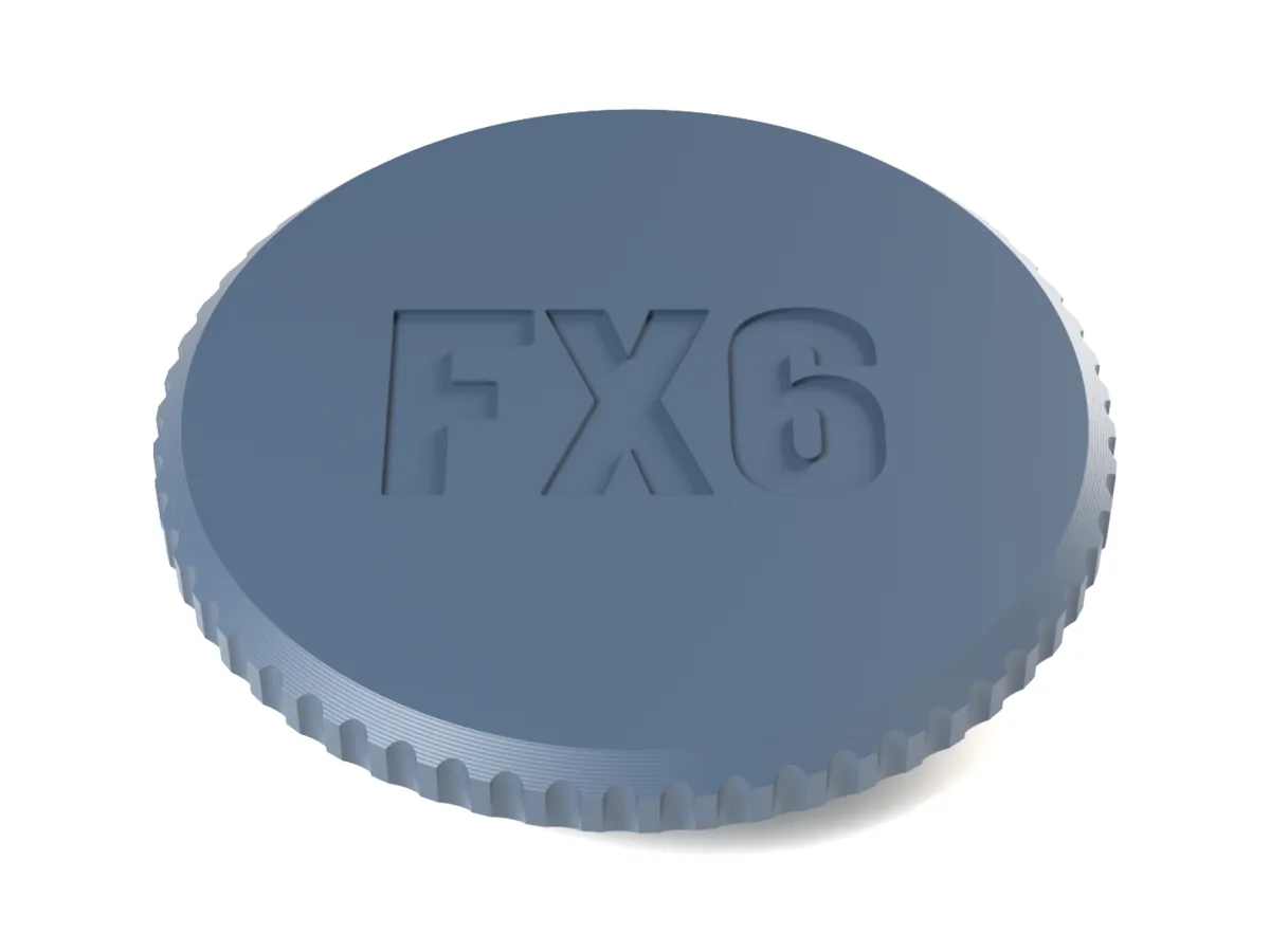 L-Mount body cap with the flutes grip and FX6 engraved into the face for one filament