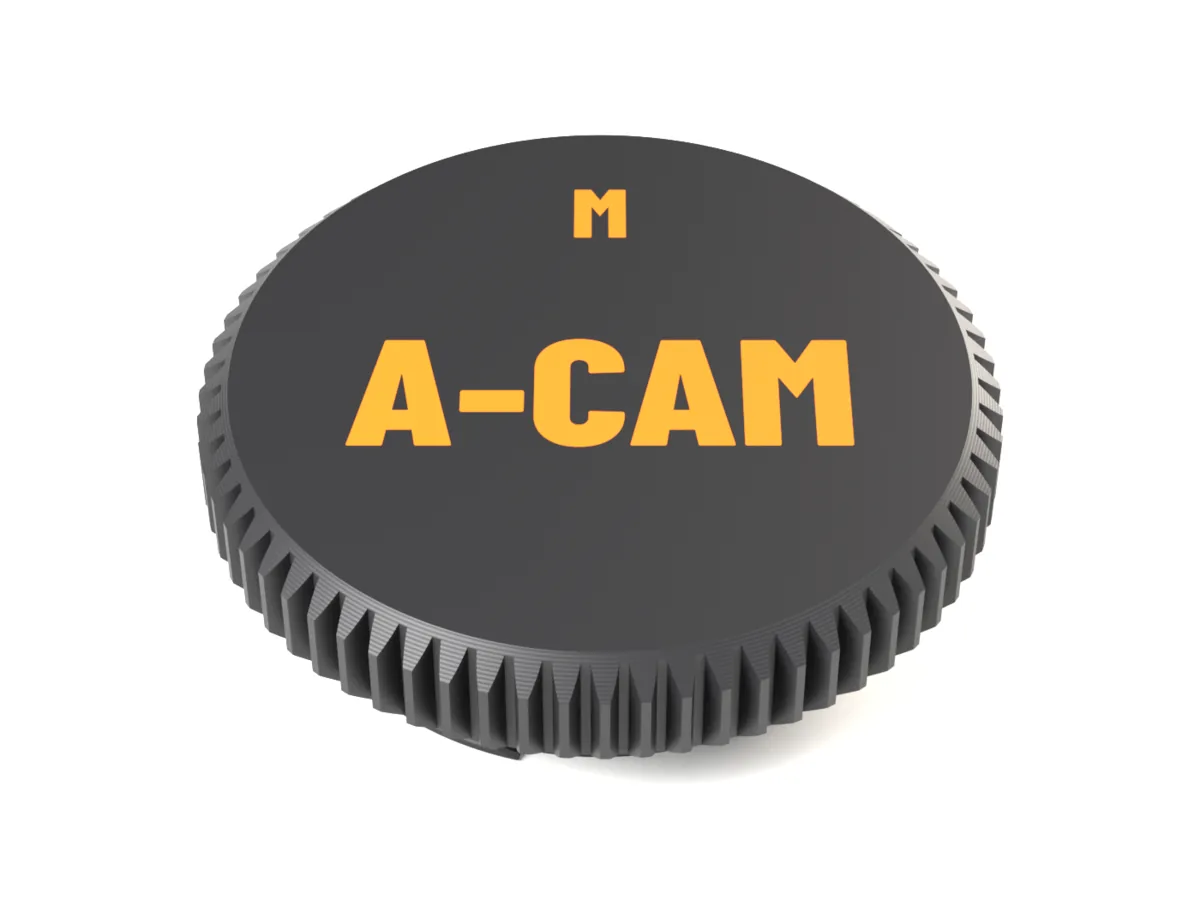 Face of the Leica M AirTag body cap with A-CAM and M as a two-colour inlay