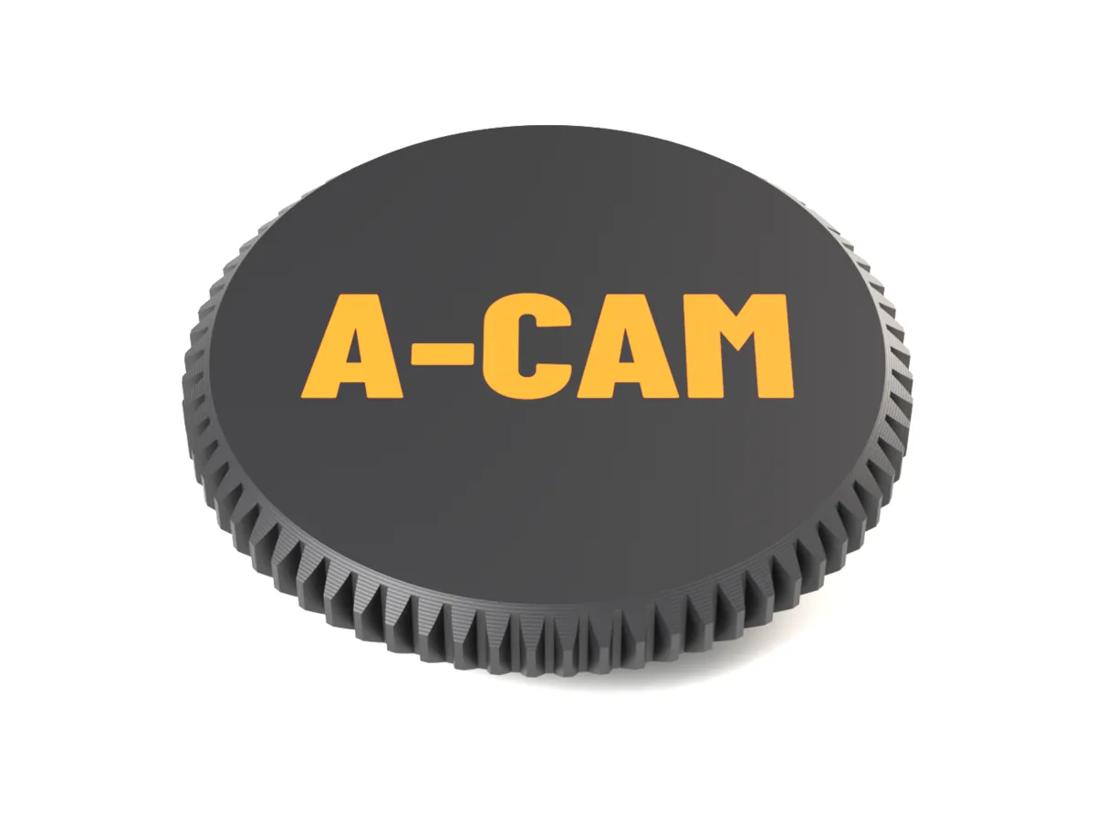Face of the Micro Four Thirds body cap with A-CAM as a flush two-colour inlay