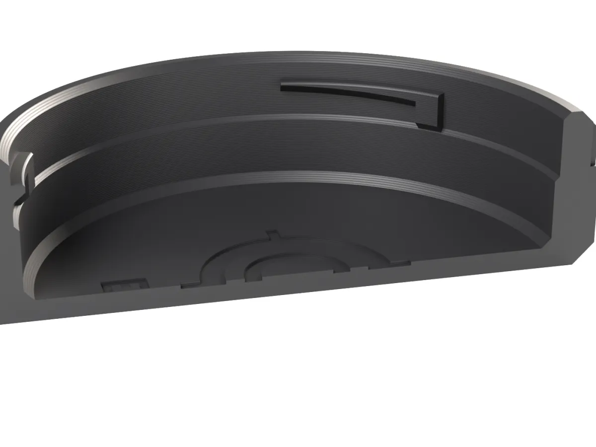 Cut through the Canon EF rear cap: claws, ramp and the room for the rear element