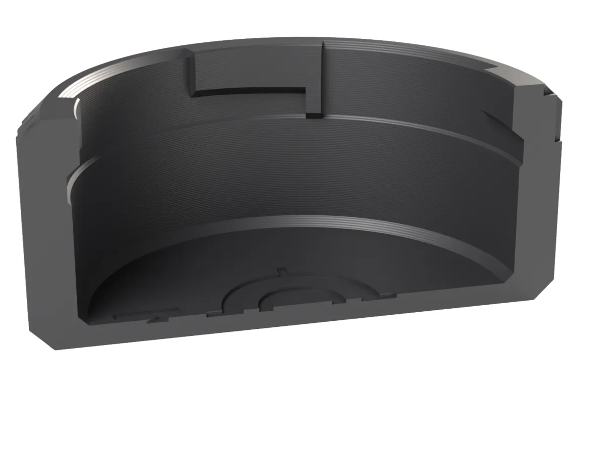 Cut through the Leica M rear cap: claws, ramp and the room for the rear element