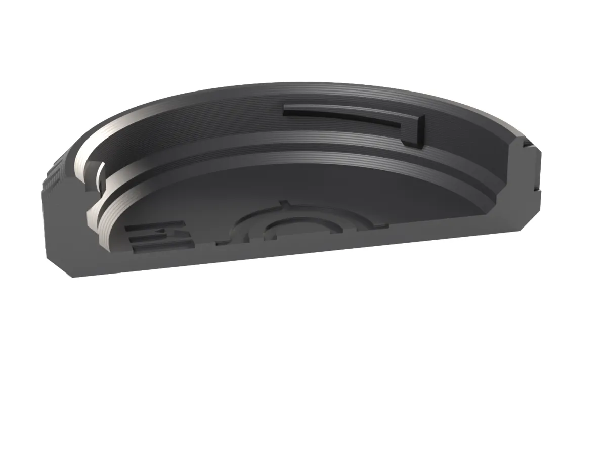 Cut through the Micro Four Thirds rear cap: claws, ramp and the room for the rear element