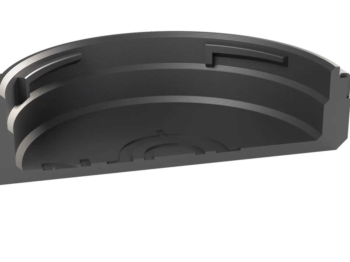 Cut through the Nikon Z rear cap: claws, ramp and the room for the rear element